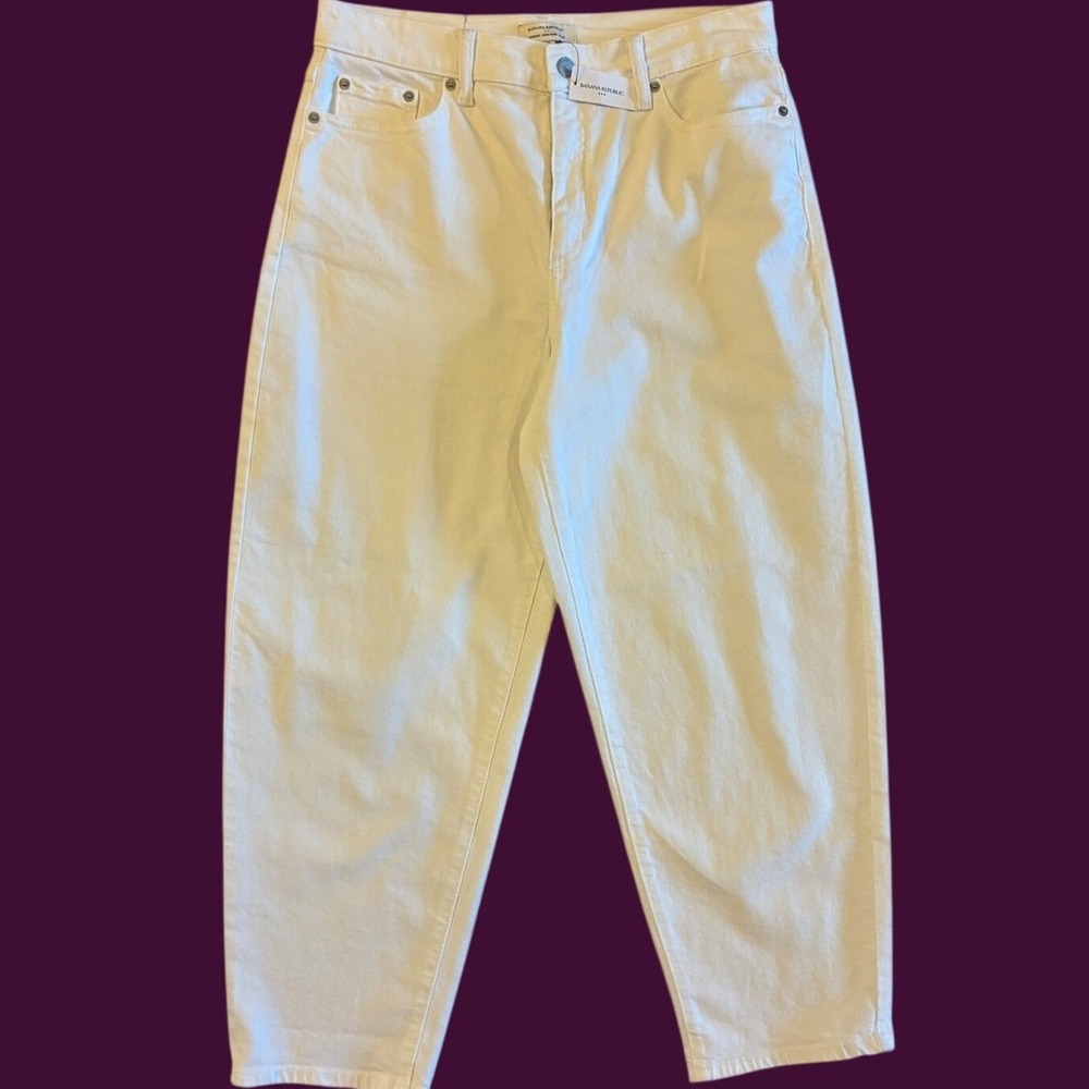 Banana Republic Barrel High-Rise Ankle Jean Pure White 29/8 NWT 706516-02